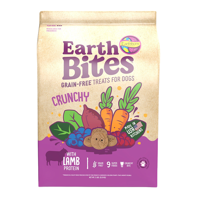 Earthborn EarthBites bag showing lamb icon on purple bottom panel