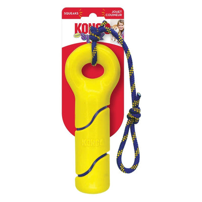 KONG Squeezz Tennis Buoy with Rope Dog Toy Yellow Medium