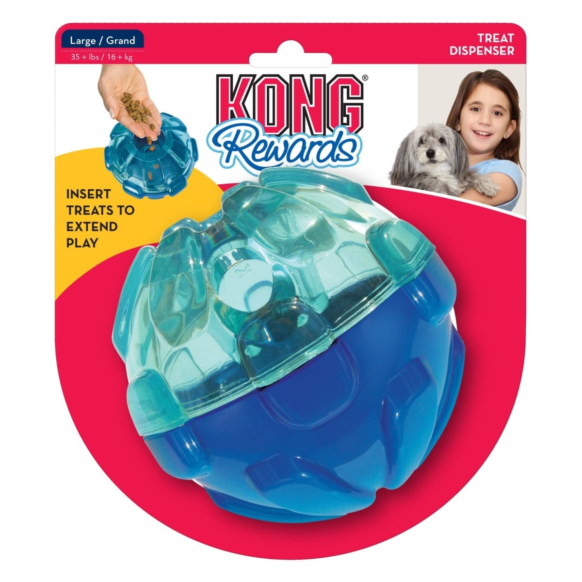 KONG Rewards Ball Treat Dispenser Dog Toy Blue 1ea/LG - Pets Perfect