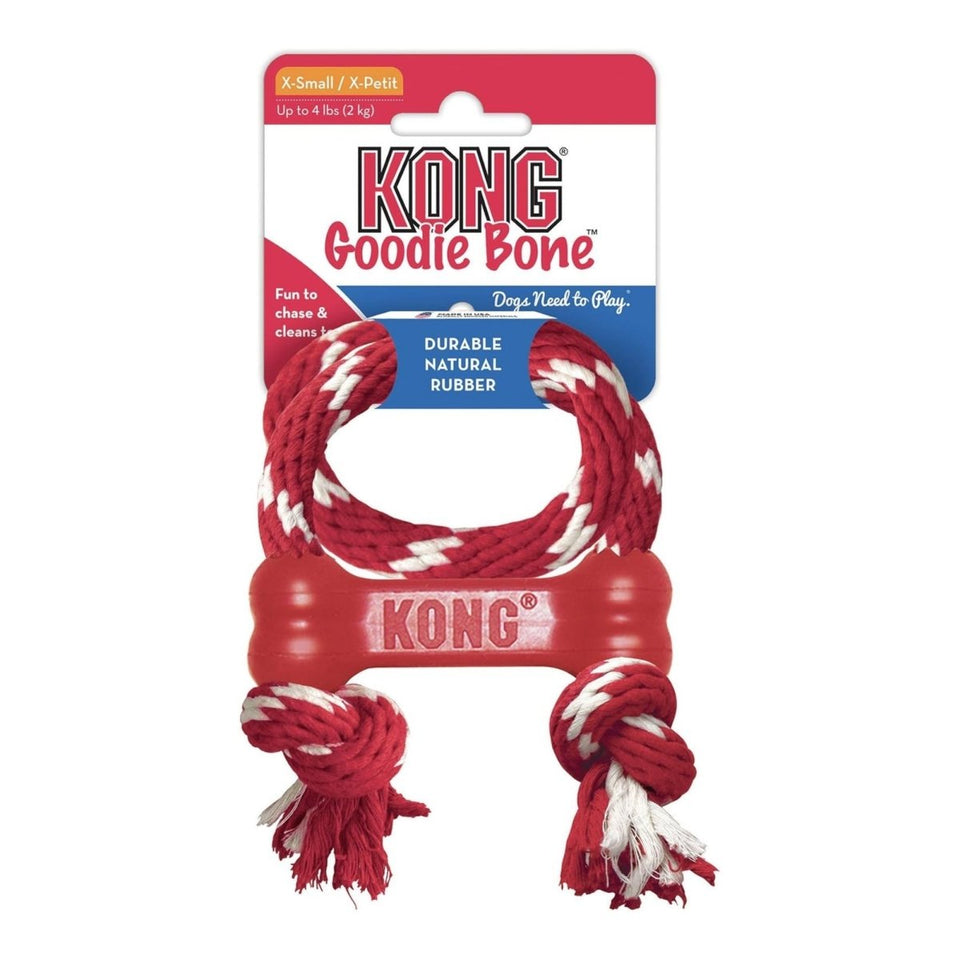 KONG Goodie Bone with Rope Dog Toy, Red, X-Small
