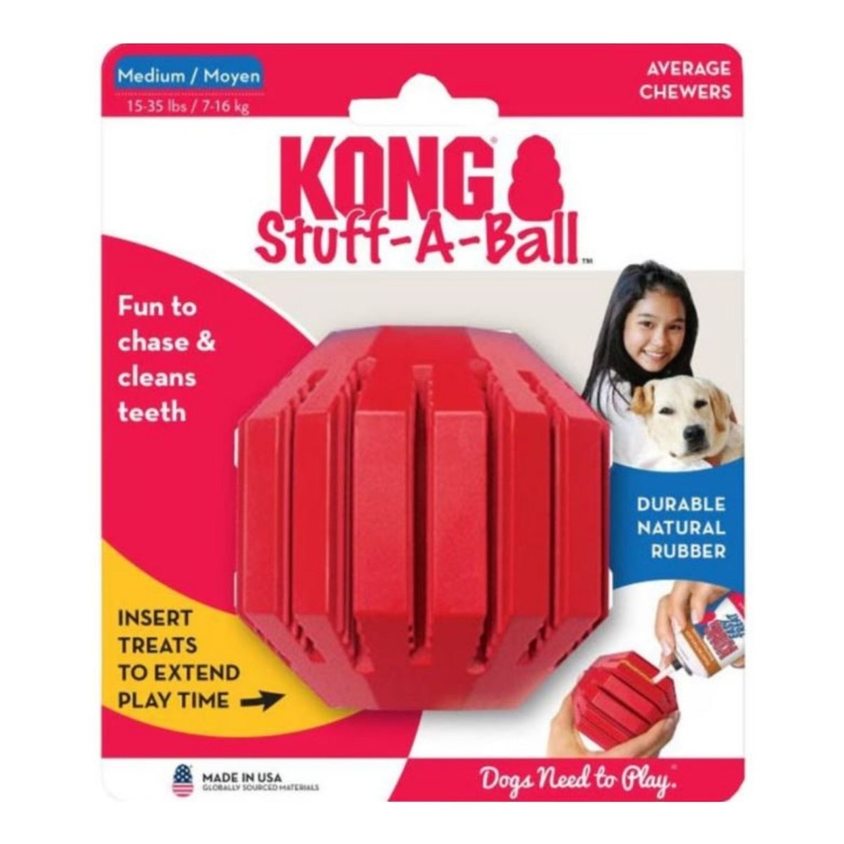 KONG Stuff - A - Ball Dog Toy Red 1ea/MD - Pets Perfect