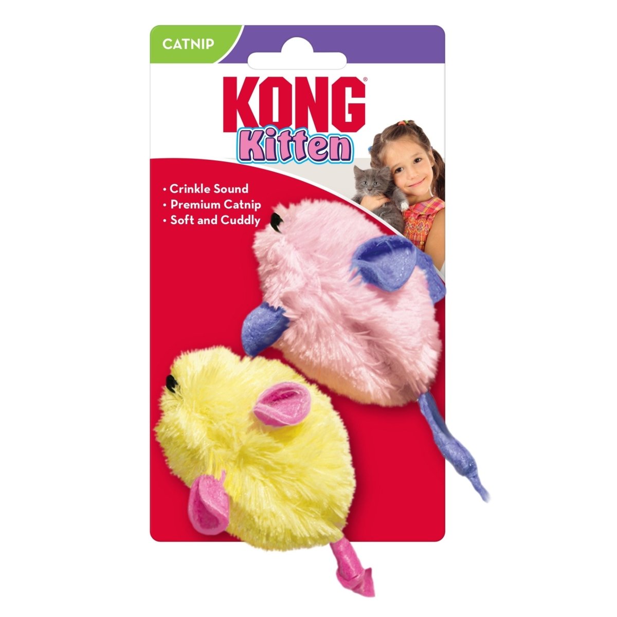 KONG Kitten Plush Catnip Mice Toy Assorted 1ea/One Size, 2 pk - Pets Perfect