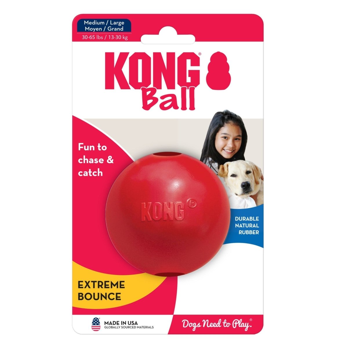 KONG Ball Dog Toy Red 1ea/MD/LG - Pets Perfect
