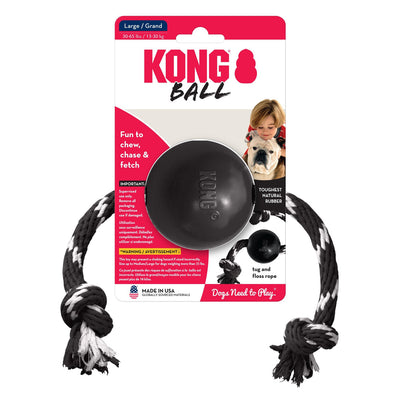 KONG Extreme Ball with Rope Dog Toy Black/White Large