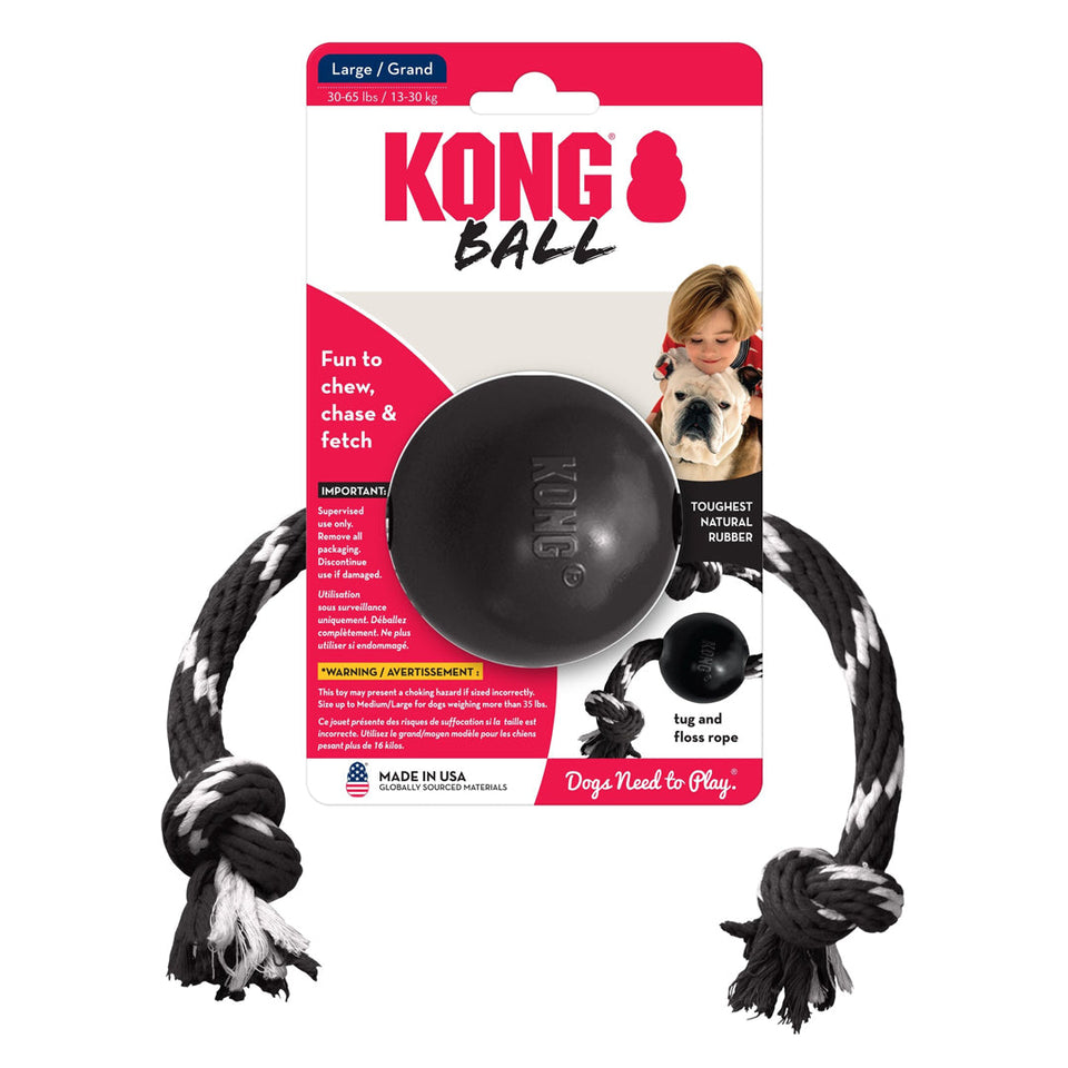 KONG Extreme Ball with Rope Dog Toy Black/White Large