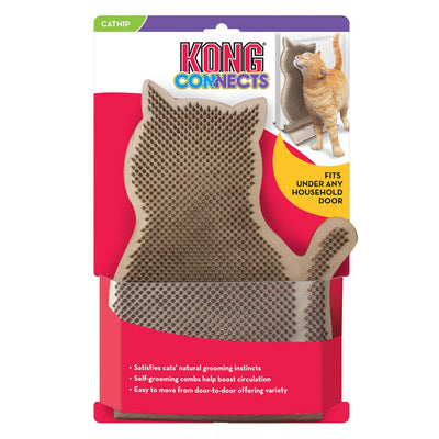 Cat-shaped self-grooming comb with bristles mounted on packaging