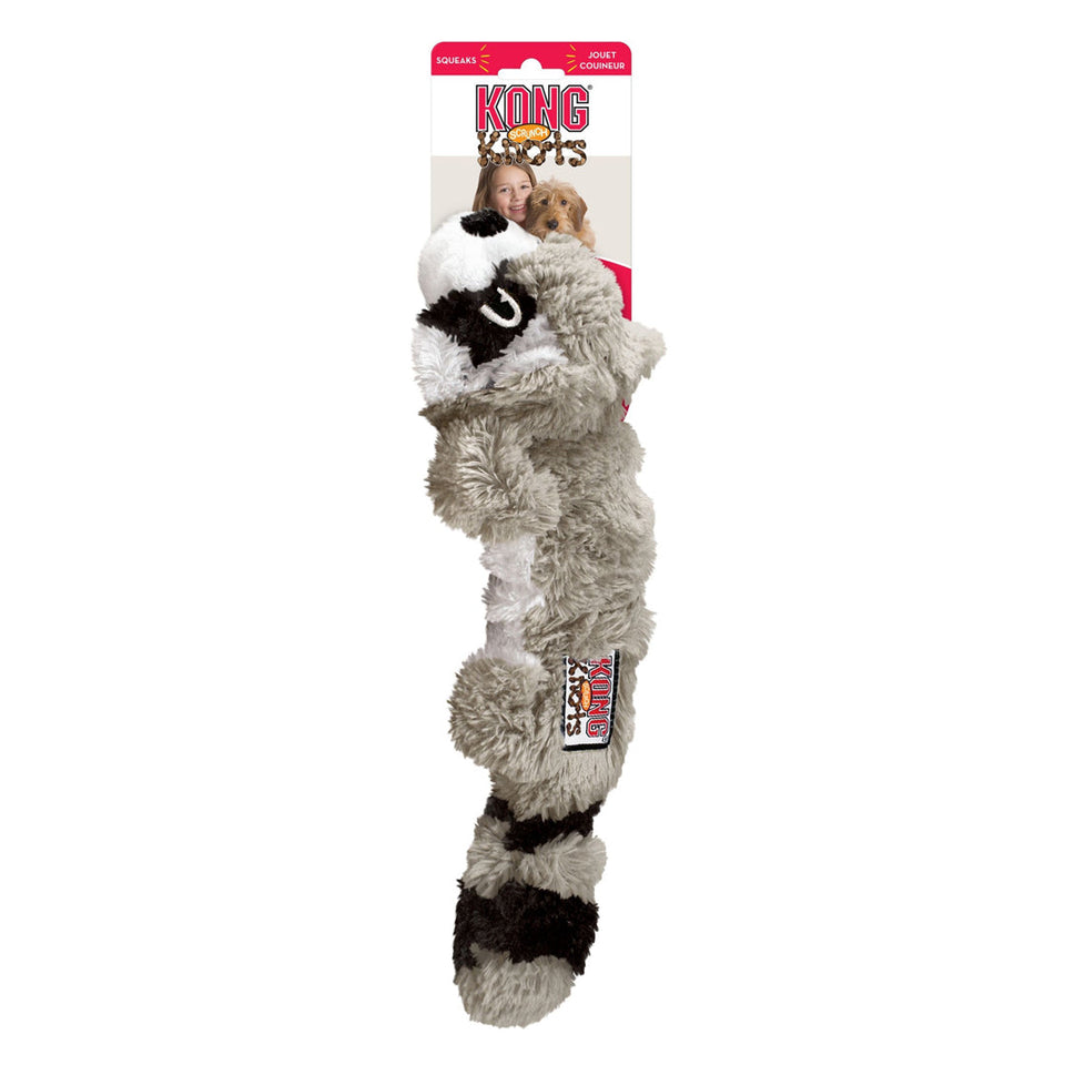 KONG Scrunch Knots Raccoon Dog Toy, Gray Medium/Large