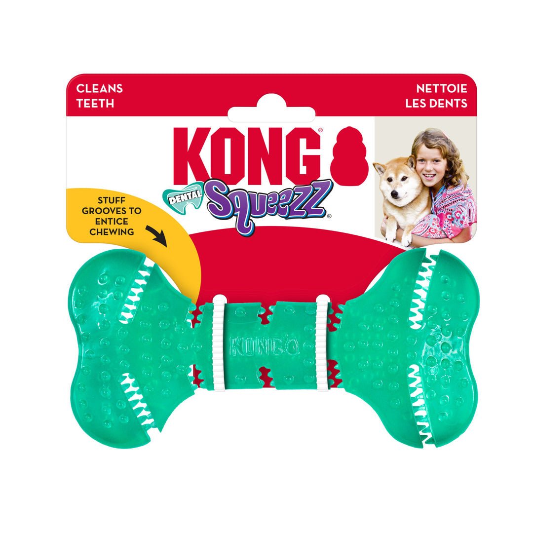 KONG Dental Squeezz Bone Dog Chew | Teal | Medium - Pets Perfect