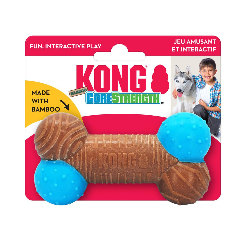 KONG CoreStrength Bamboo Bone Dog Toy Blue/Red Small