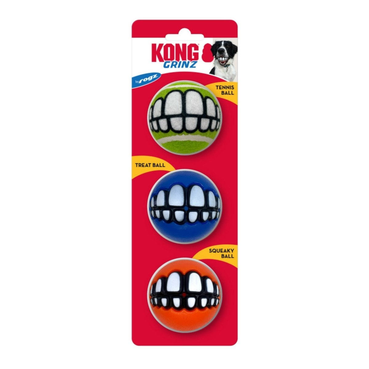 KONG Grinz by Rogz Variety Ball Dog Toys 1ea/MD, 3 pk - Pets Perfect