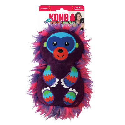 KONG RoughSkinz Suedez Monkey Squeaker Dog Toy - Medium (Purple)
