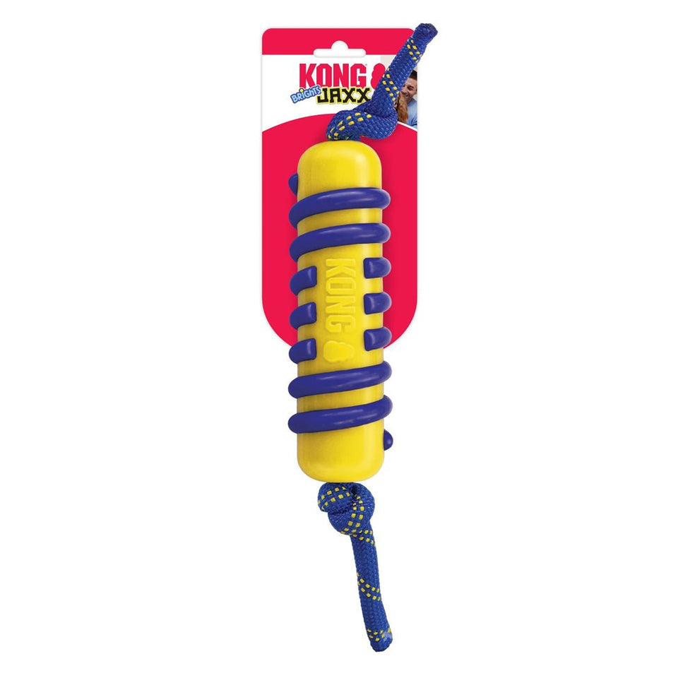 KONG Jaxx Brights Stick with Rope Dog Toy - Large, Yellow & Blue