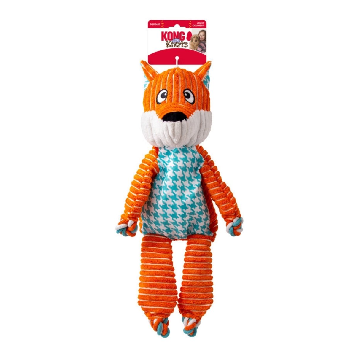 KONG Floppy Knots Jumbo Fox Plush Rope Dog Toy | XL | Oversized Snuggle & Thrash Toy - Pets Perfect