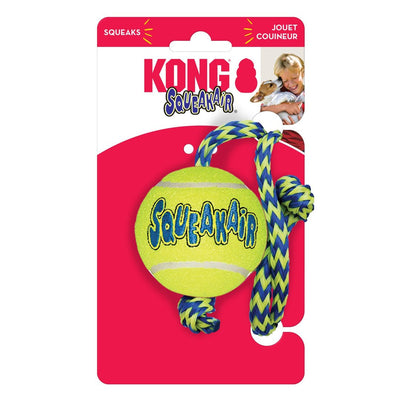 KONG AirDog Squeaker Tennis Ball with Rope Dog Toy - Medium