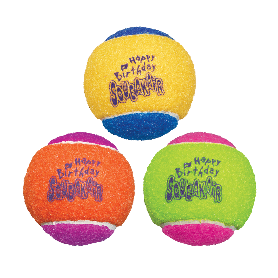KONG Air Dog Squeaker Dog Toy Birthday Balls Assorted 3-Count, Medium