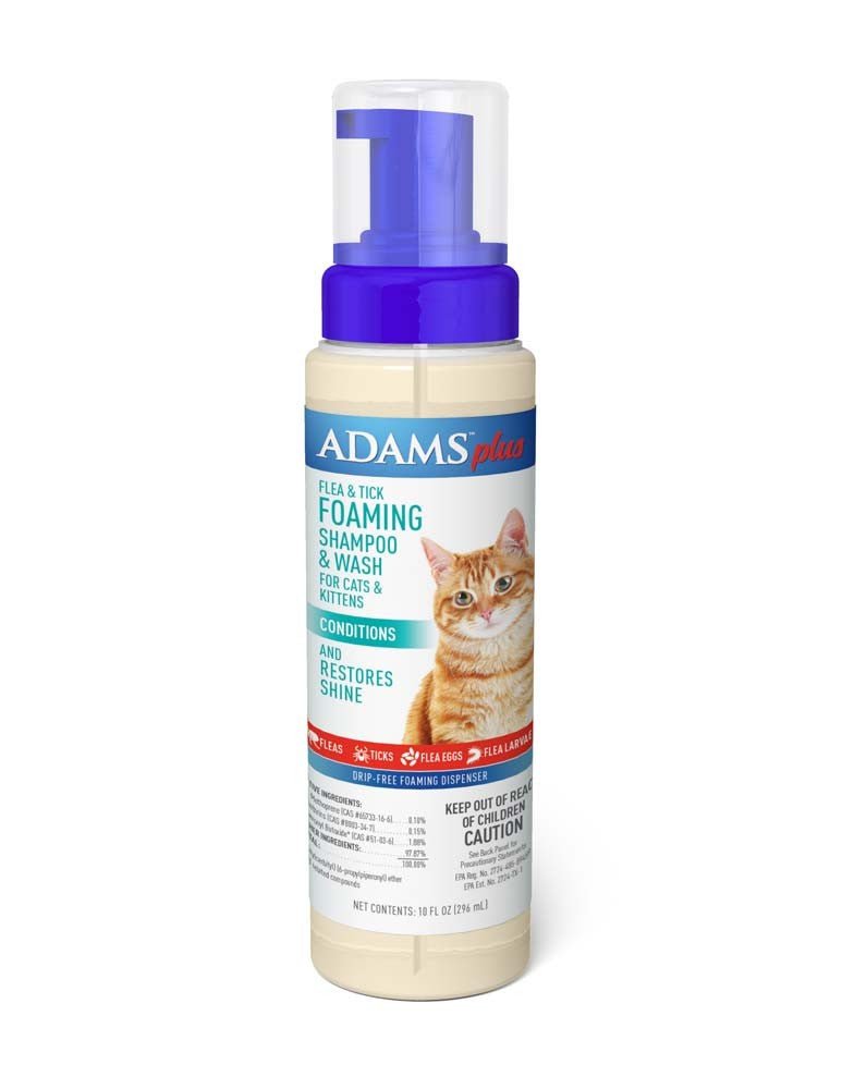 Adams Plus Flea Tick Foaming Shampoo Wash for Cats Kittens 1ea/10 oz - Pets Perfect