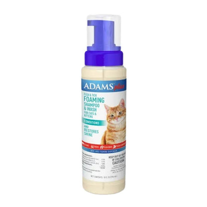 Adams Plus Flea Tick Foaming Shampoo Wash for Cats Kittens 1ea/10 oz - Pets Perfect