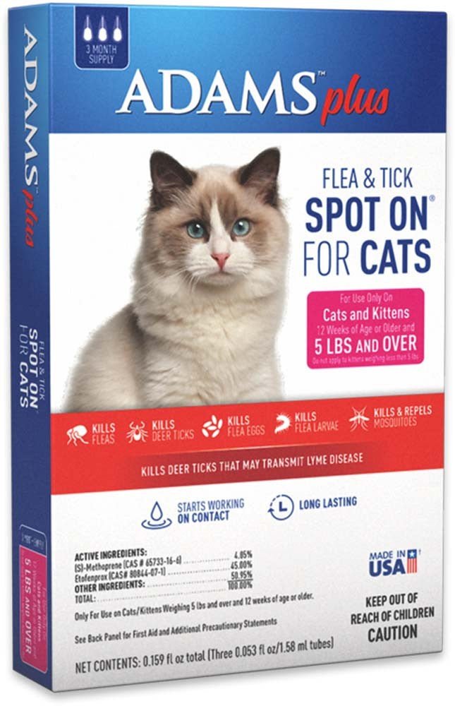 Adams Plus Flea Tick Spot On for Cats 1ea/Over 5 lb - Pets Perfect
