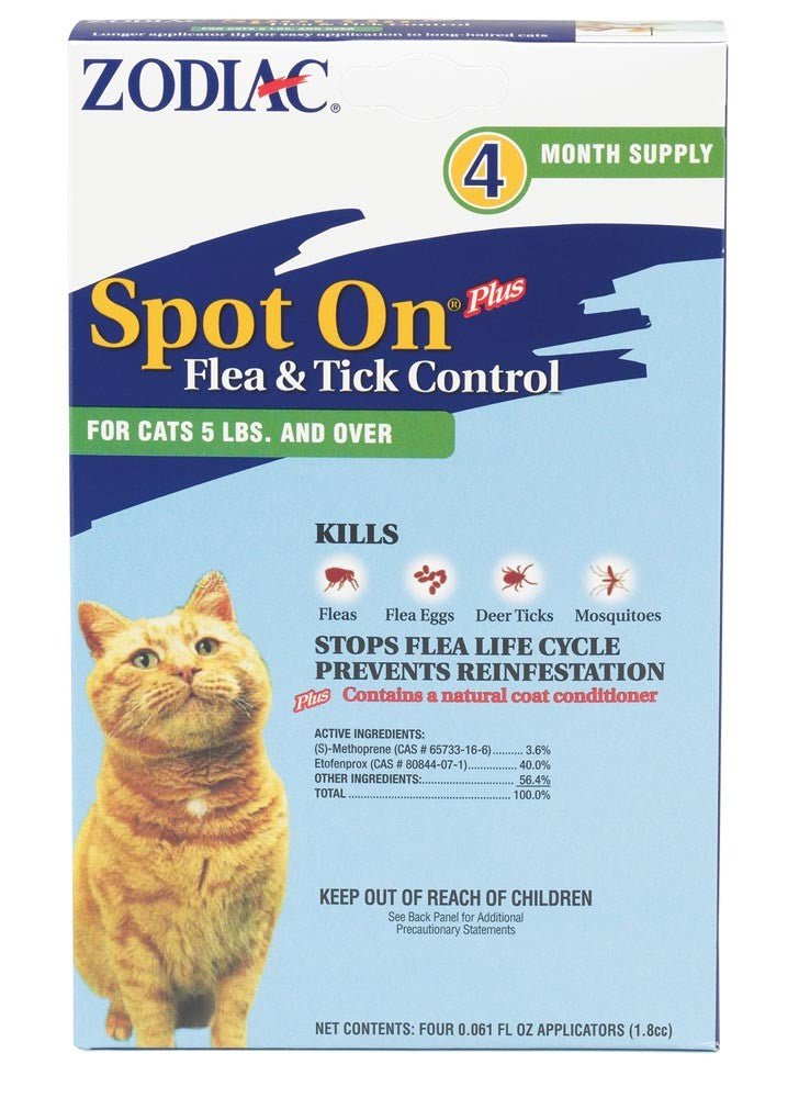 Zodiac Spot On Plus Flea Tick Control for Cats 1ea/5 Lbs And Over, 4 pk - Pets Perfect