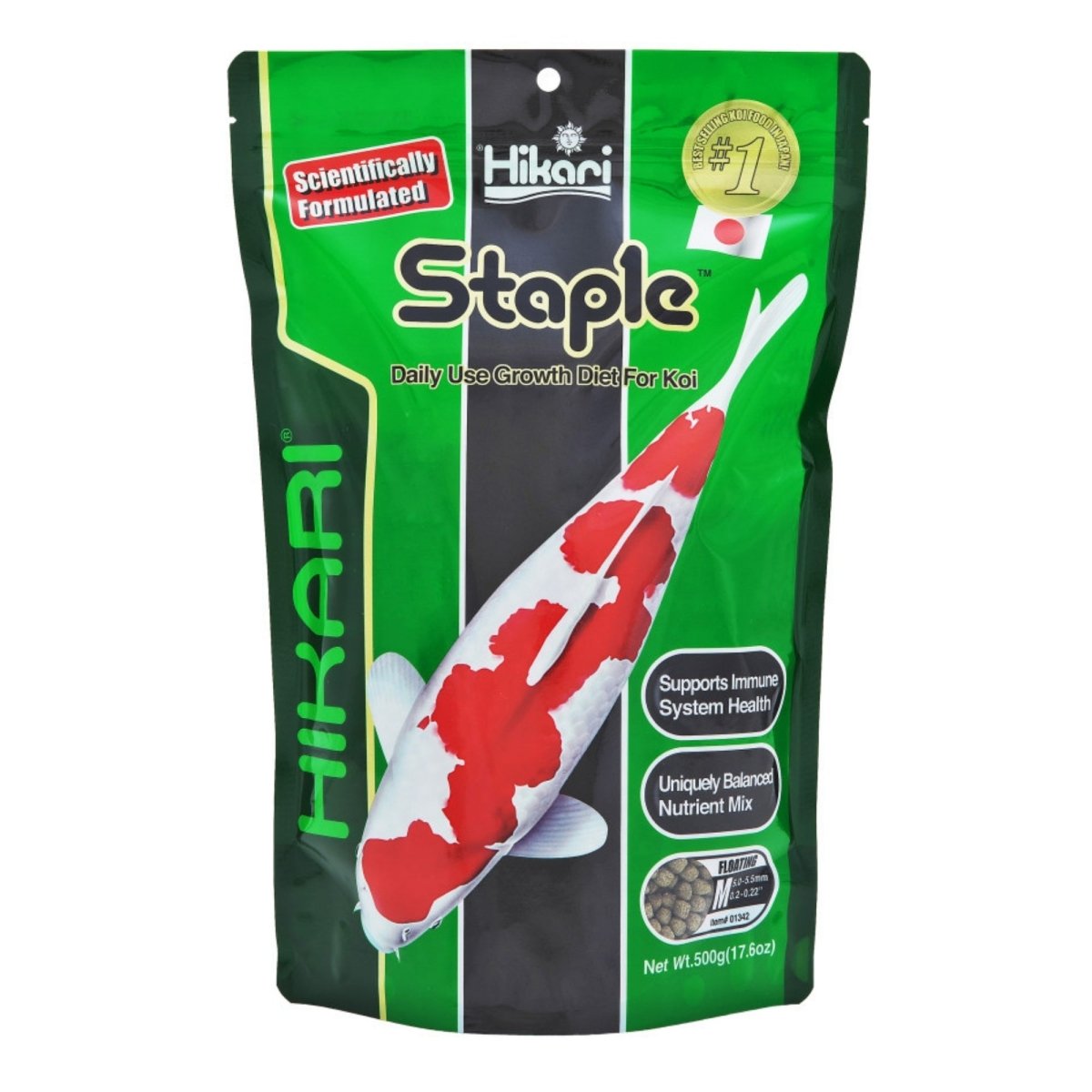 Hikari USA Staple Growth Formula Pellet Fish Food for Koi and Other Pond Fishes 1ea/17.6 oz, MD - Pets Perfect
