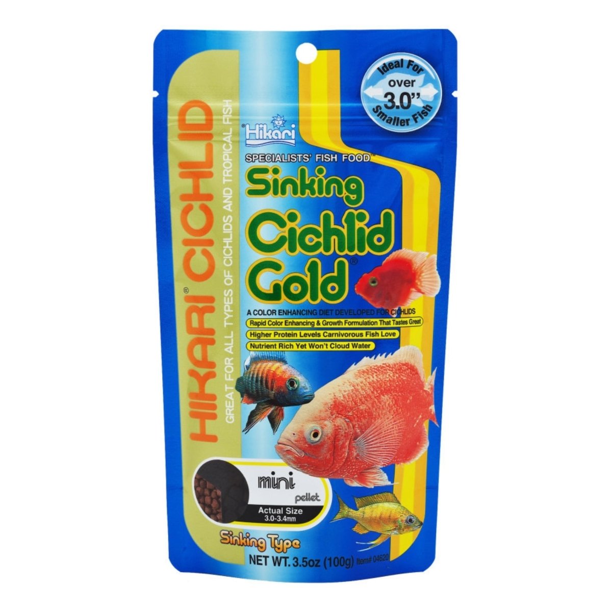 Hikari USA Cichlid Gold Sinking Pellets Fish Food 1ea/3.5 oz, Mini - Pets Perfect