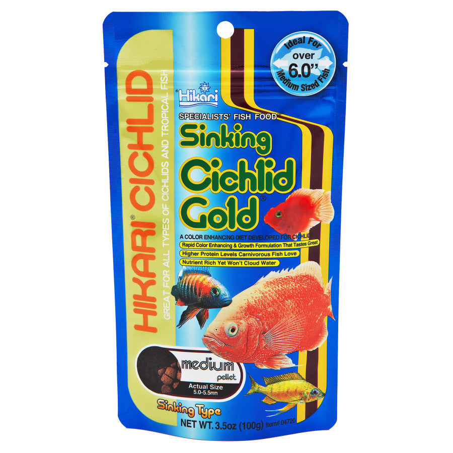 Hikari USA Cichlid Gold Sinking Pellets Fish Food 3.5 oz, Medium