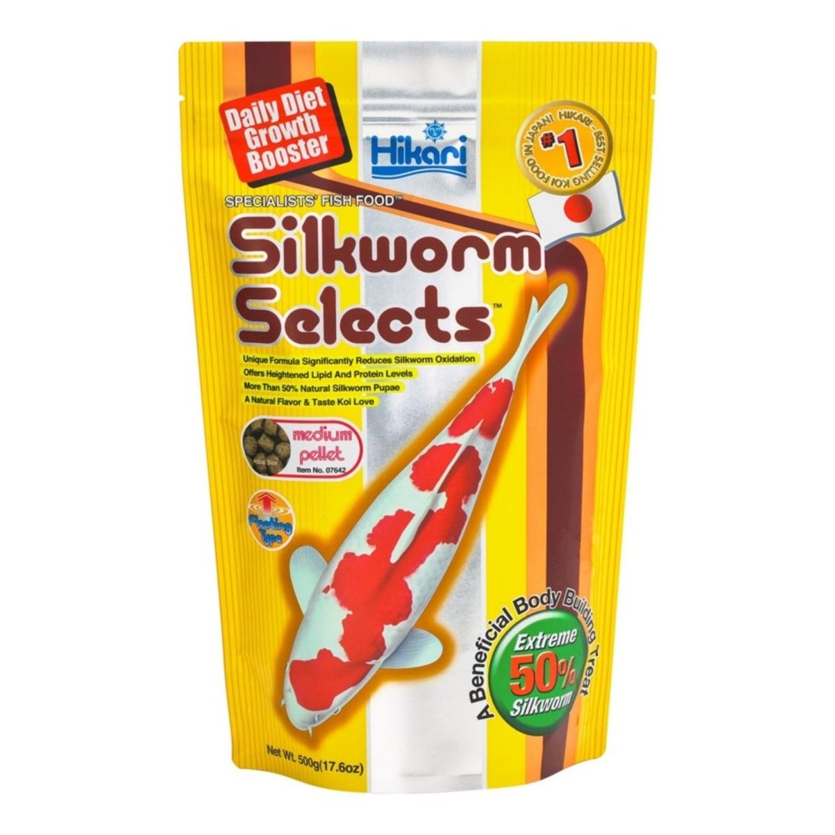 Hikari USA Silkworm Selects Color Boosting Pellet Fish Food for Koi 1ea/17.6 oz, MD - Pets Perfect