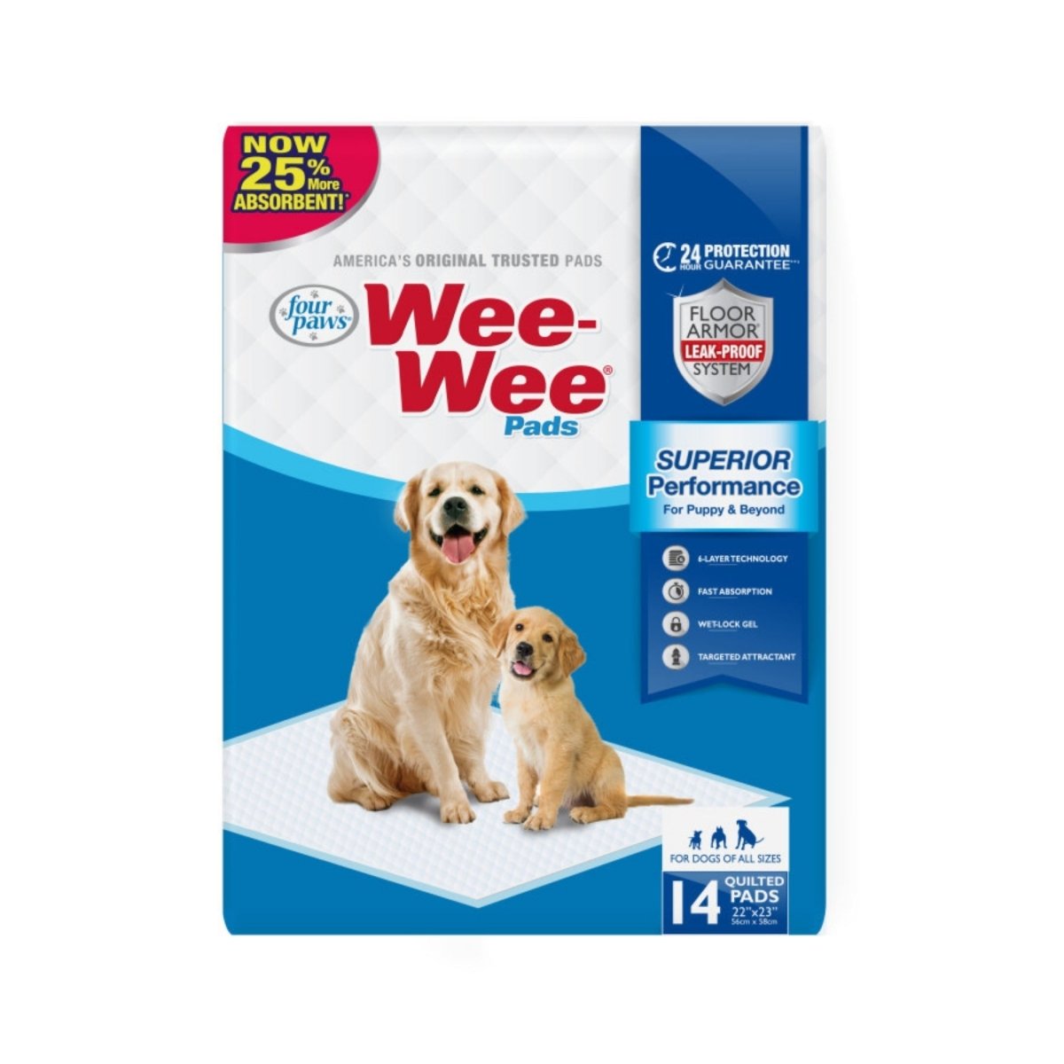 Four Paws WeeWee Superior Performance Dog Pee Pads 1ea/22 in X 23 in 14 ct - Pets Perfect