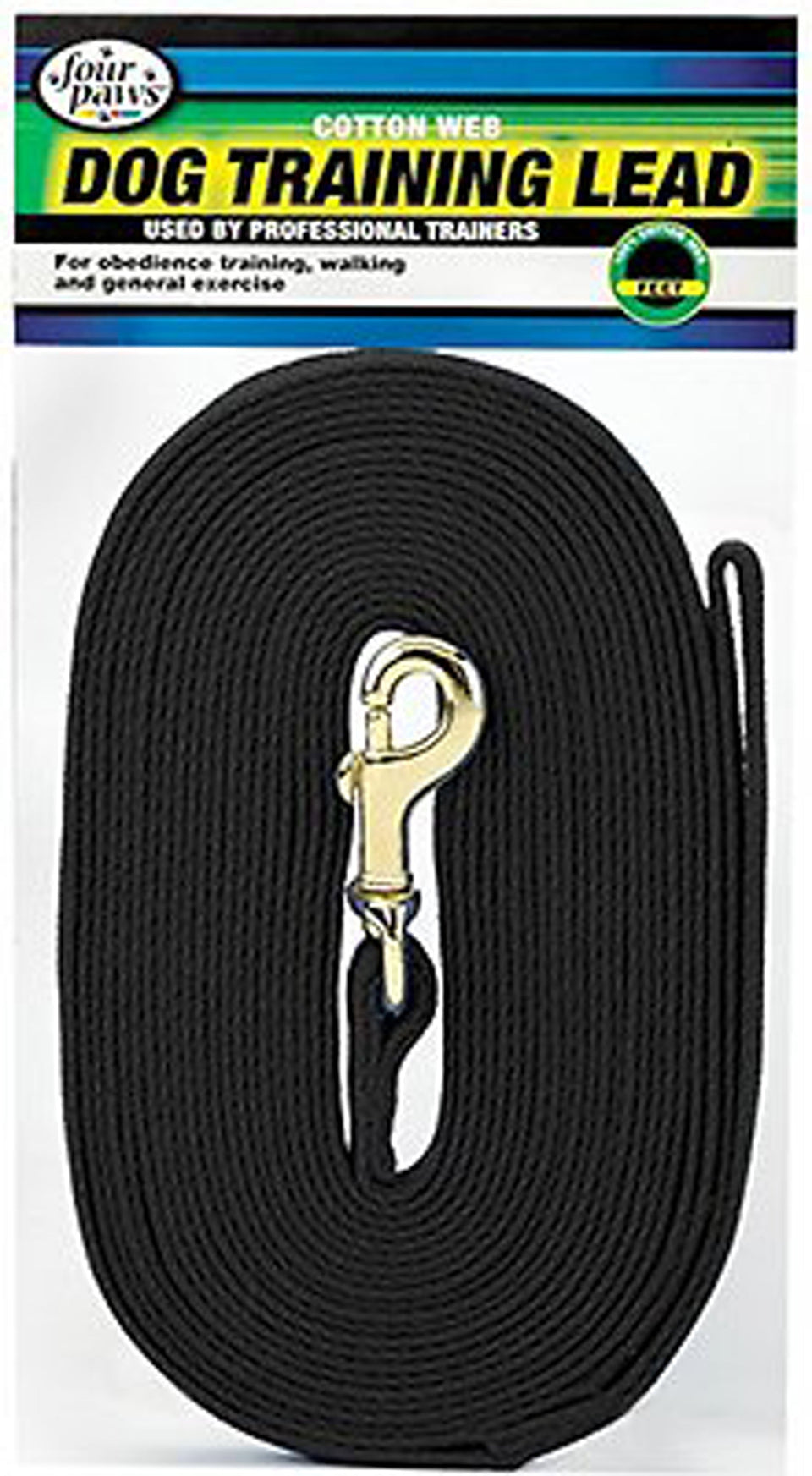 Four Paws Cotton Web Dog Lead, Black, 30 ft