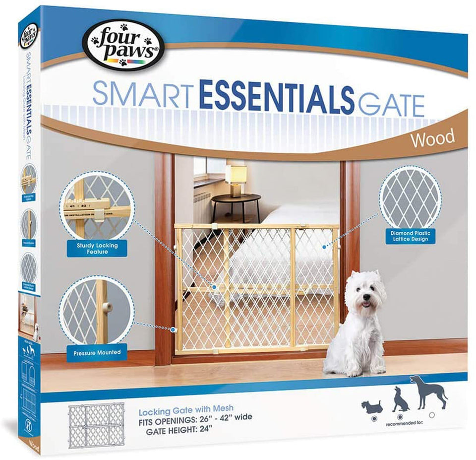 Four Paws Locking Wood Gate with Mesh 26-42 in W x 24 in H