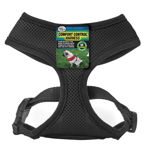 Black mesh Comfort Control harness with hang tag showing Medium size badge