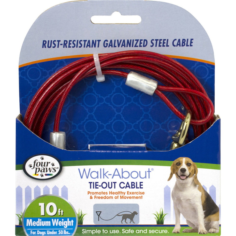 Four Paws Medium Weight Dog Tie-Out Cable, Red, 10 ft