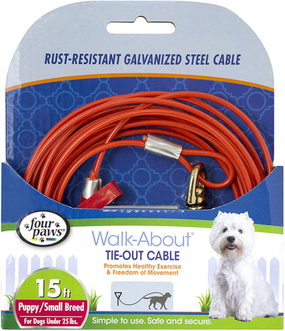 Four Paws Medium Weight Dog Tie-Out Cable, Red, 15 ft