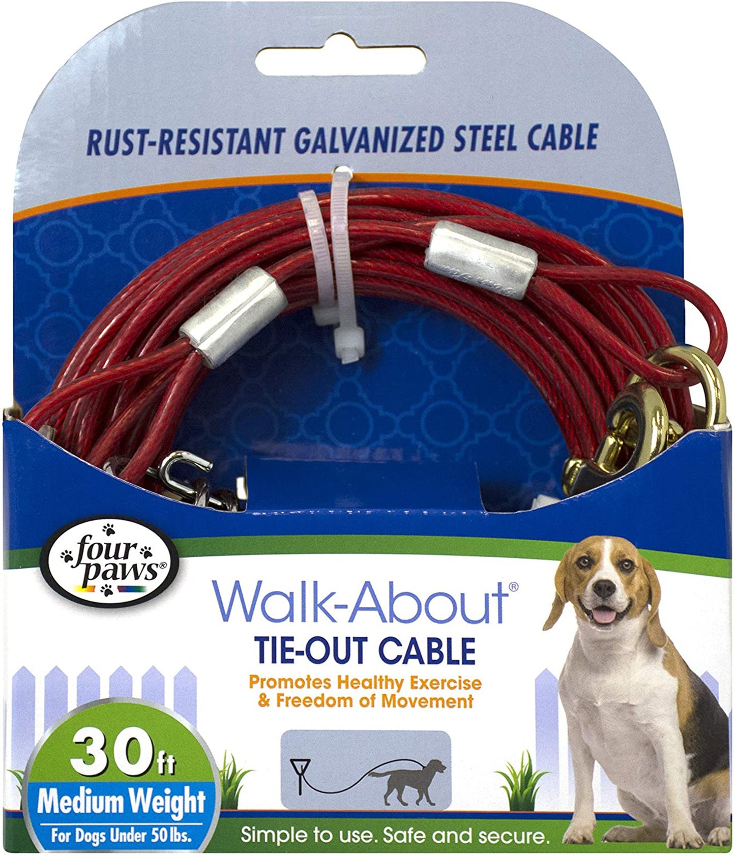Four Paws Medium Weight Dog Tie Out Cable Red, 1ea/30 Foot