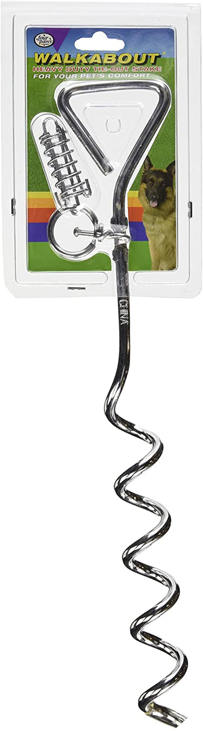 Four Paws Walk About TieOut Dog Spiral Stake, Silver, 19 in