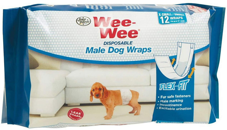 Four Paws WeeWee Disposable Male Dog Wraps X-Small/Small 12 ct