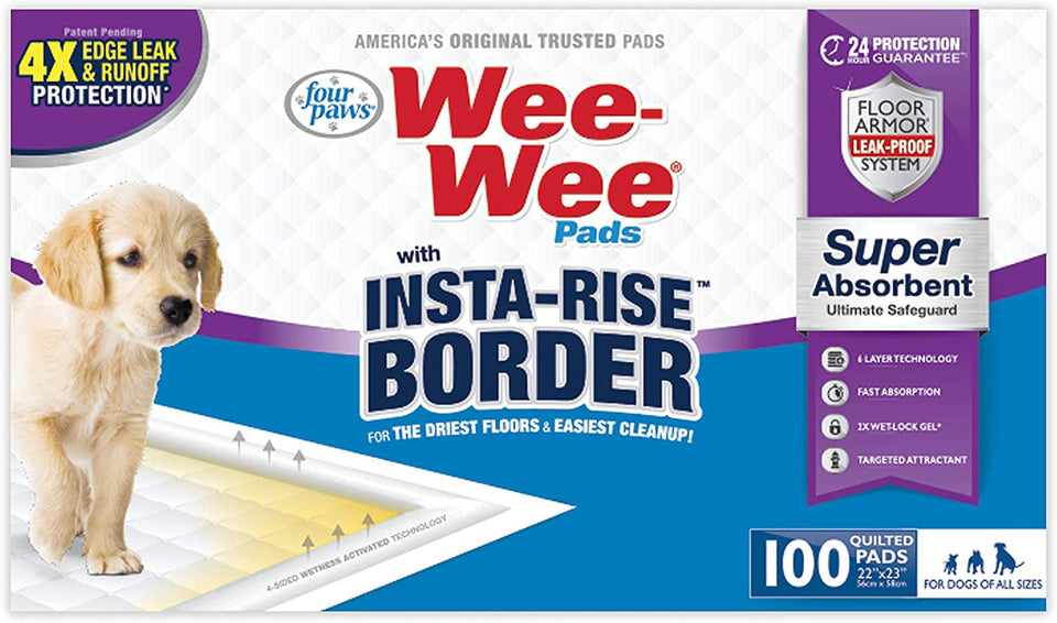 Four Paws WeeWee Super Absorbent Dog Pee Pads with InstaRise Border, 22 in x 23 in 10 ct