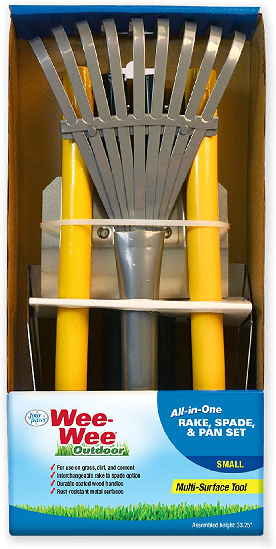 Small Wee-Wee rake, spade and pan set assembled in retail box