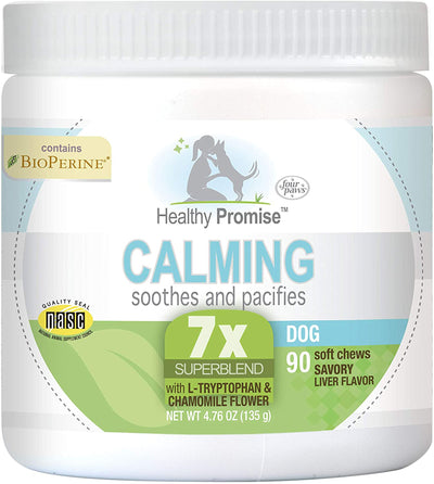 Healthy Promise Calming jar label showing 7X Superblend badge and 90 soft chews count