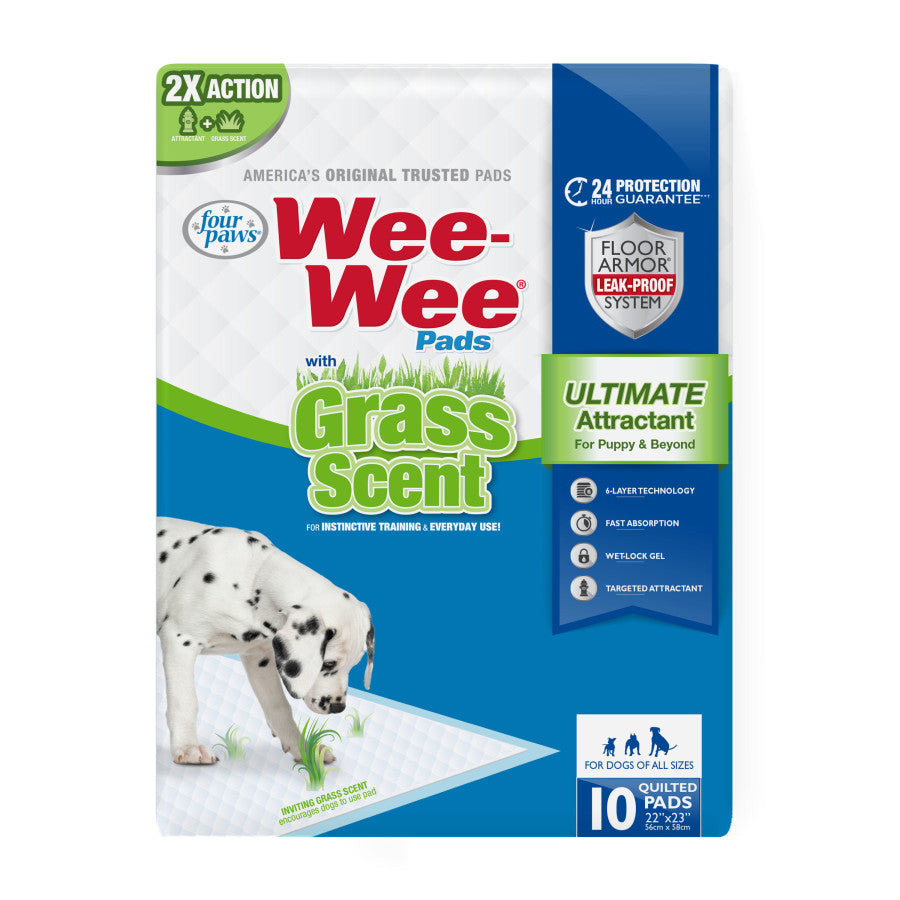 Four Paws WeeWee Ultimate Attractant Dog Pee Pads with Grass Scent, 22 in x 23 in 10 ct