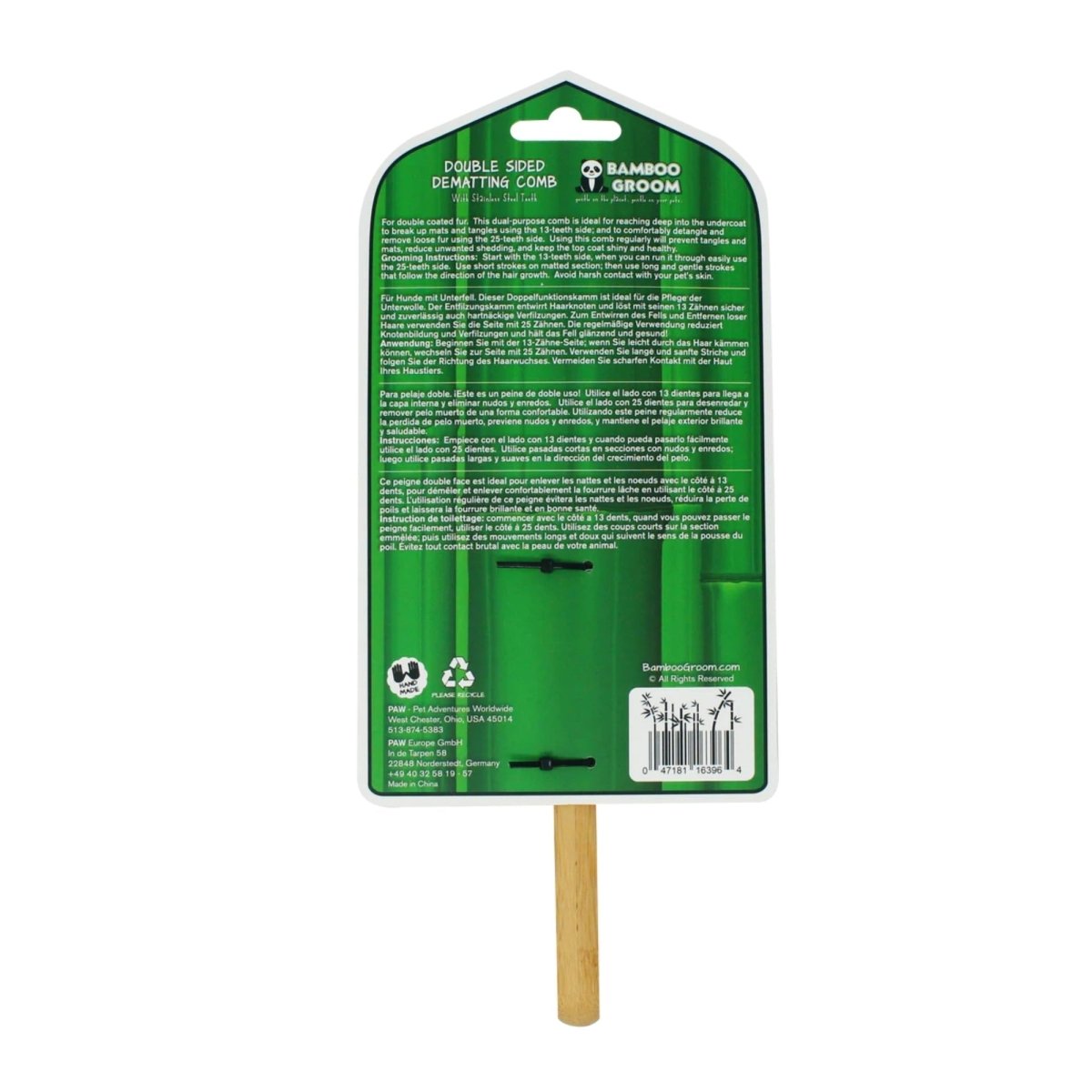 Bamboo Groom Double - Sided Dematting Comb - Pets Perfect