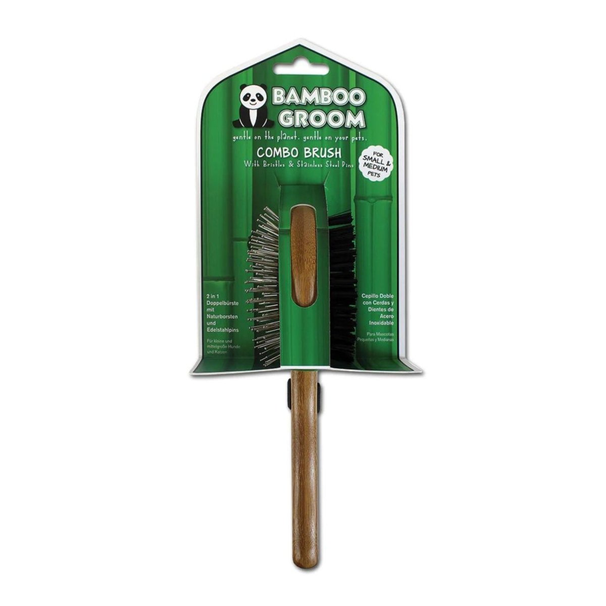 Bamboo Groom Combo Brush with Bristles and Pins Small/Medium - Pets Perfect