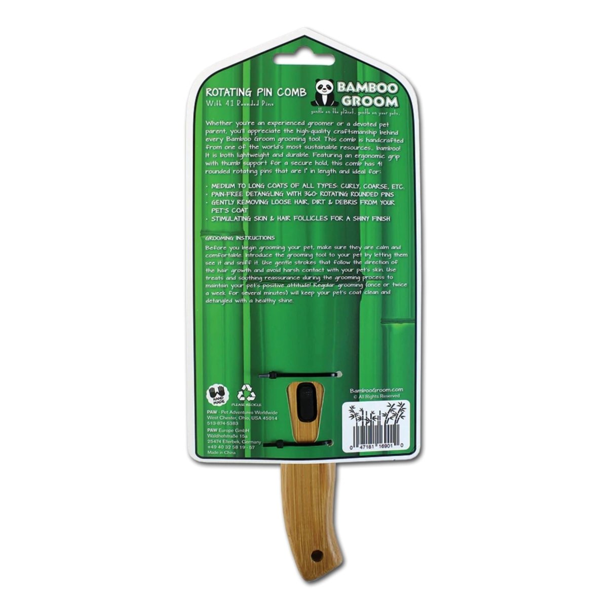Bamboo Groom Rotating Pin Comb - Pets Perfect
