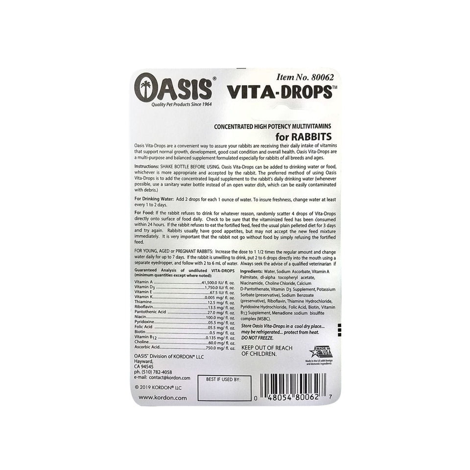 Oasis Vita Drops High Potential Daily Multivitamin for Rabbits 1ea/2 floz. - Small Animal Supplements