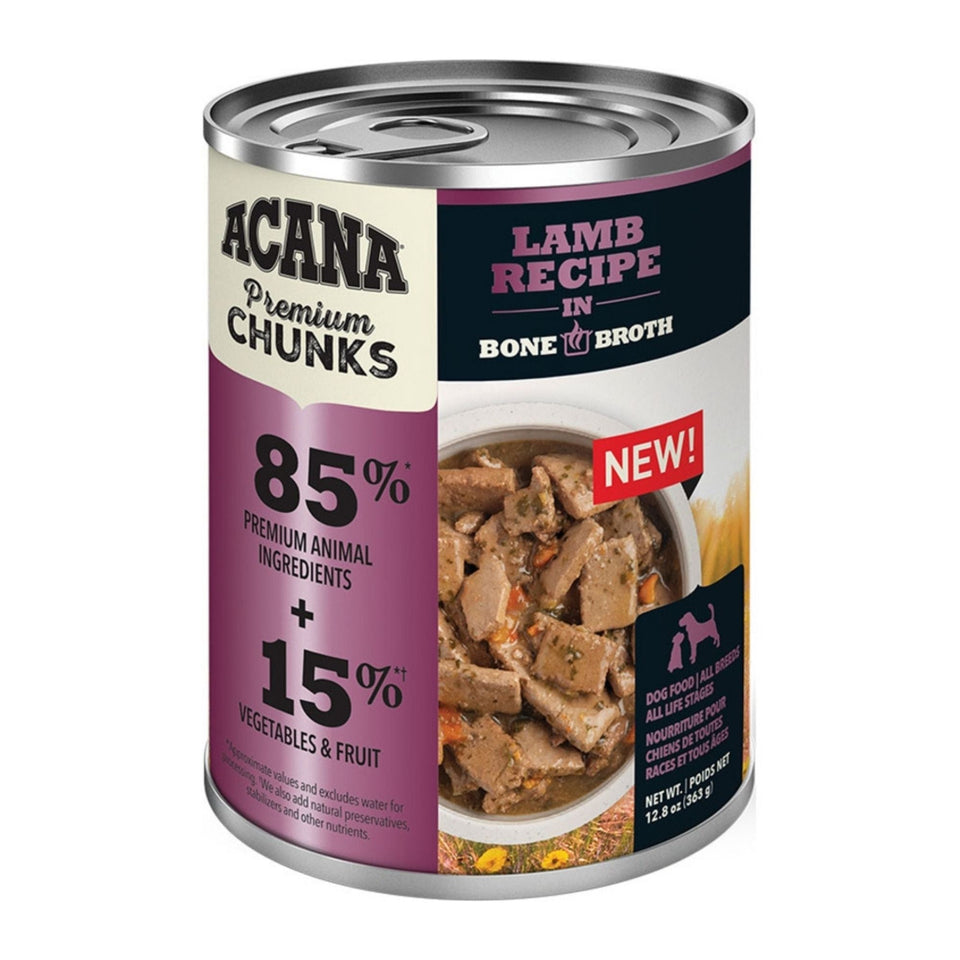 Acana Dog Grain Free Premium Chunks Lamb Recipe In Bone Broth 12.8oz. (Case of 12)