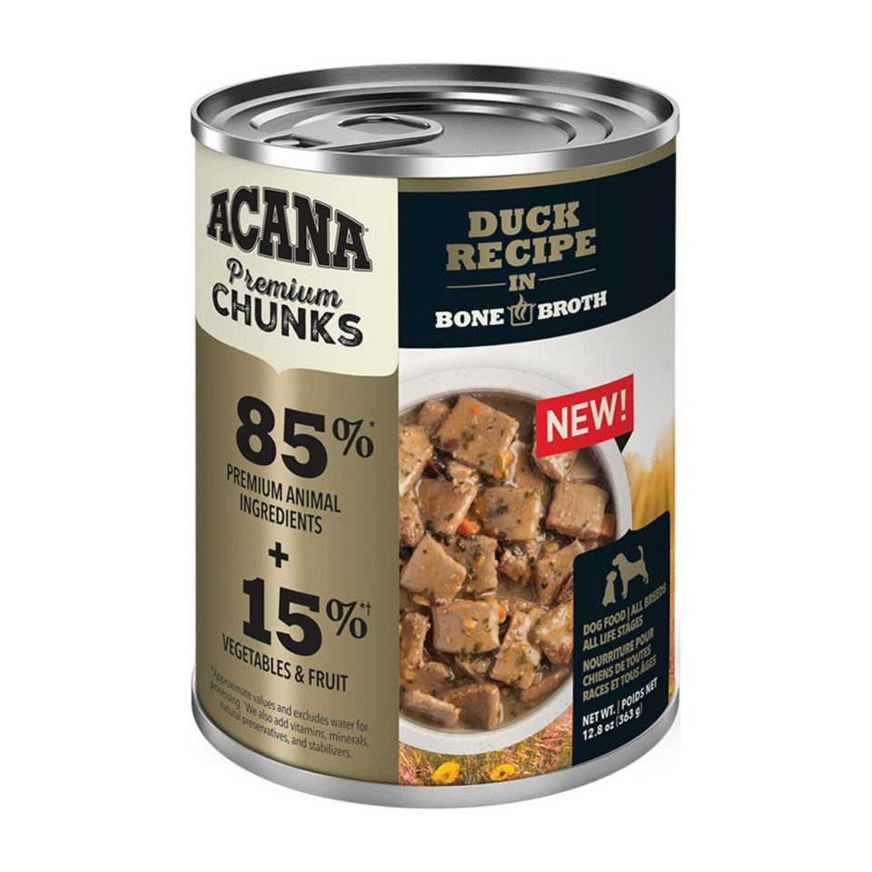 Acana Dog Grain Free Premium Chunks Duck Recipe In Bone Broth 12.8oz. (Case of 12)