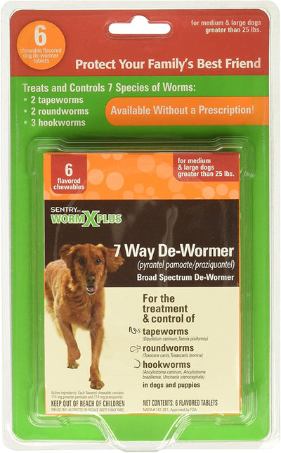 SENTRY Worm x Plus 7 Way DeWormer for Large Dogs 6 ct