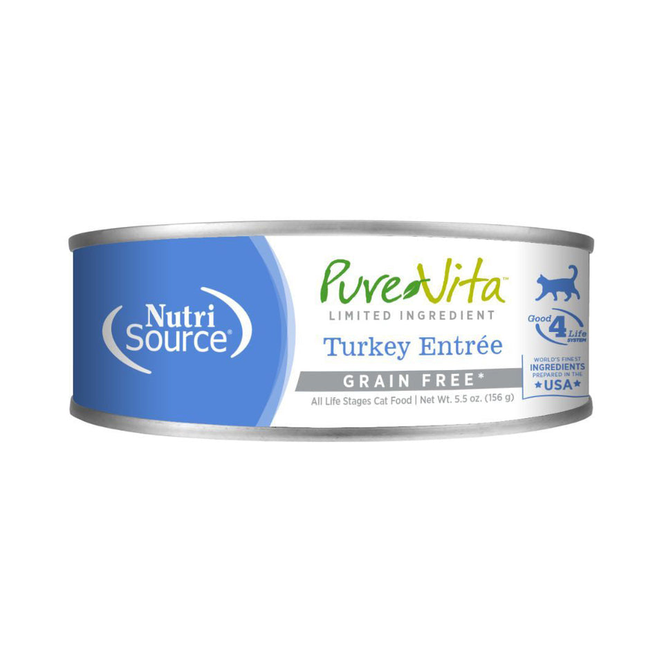 NutriSource PureVita LID Grain-Free Canned Cat Food Turkey Entrée, 5.5 oz