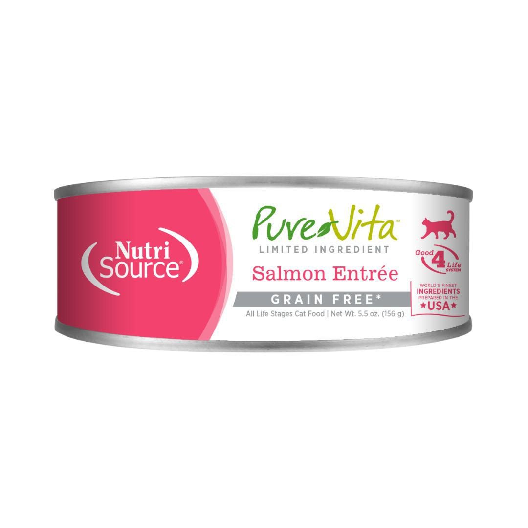 NutriSource PureVita LID Grain Free Canned Cat Food Salmon Entrée 5.5oz - Pets Perfect