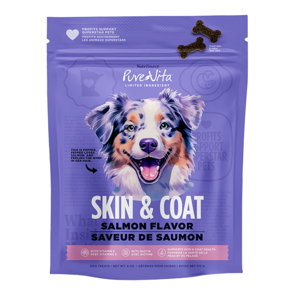 Pure Vita Dog Treat Skin & Coat Salmon 6oz. - Dog Treats Biscuits Cookies and Crunchy